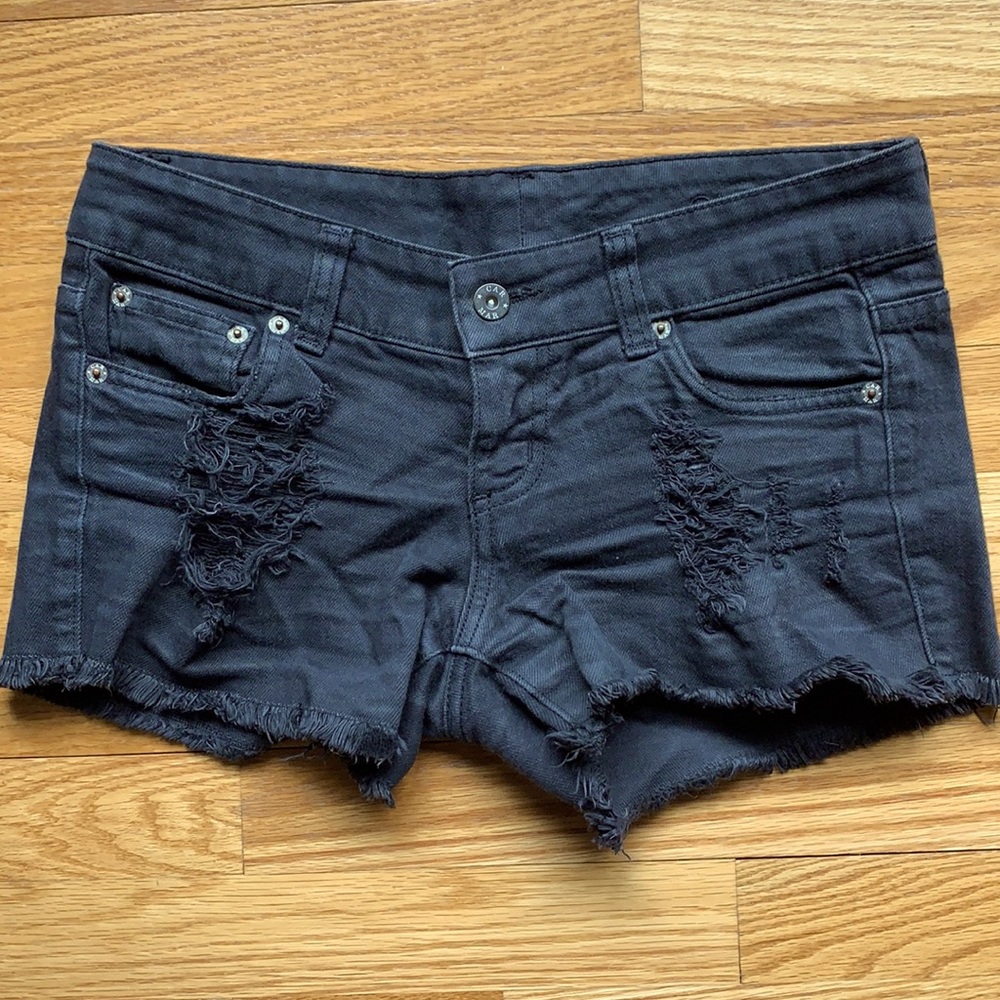 LF Black Denim Distressed Shorts